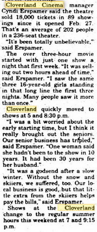 Cloverland Cinema 2 - 1998 Article About Titanic Box Office Take (newer photo)